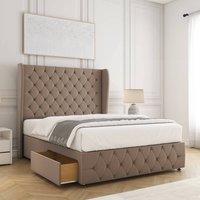 BSSPOKE Faye Velvet Divan Bed Set 54 Headboard & 2 Drawers Footend &Mattress in Taupe | Size: Super King
