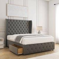 BSSPOKE Faye Velvet Divan Bed Set 54 Headboard & 2 Drawers Footend &Mattress in Grey | Size: King