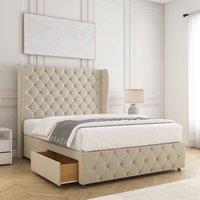 BSSPOKE Faye Velvet Divan Bed Set 54 Headboard & 2 Drawers Footend &Mattress in Cream | Size: Small Double