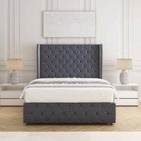 BSSPOKE Faye Plush Velvet Divan Bed Set 54 Headboard & Mattress No Drawers in Charcoal | Size: Small Double