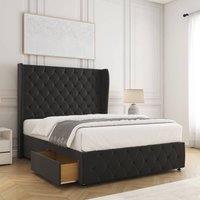 BSSPOKE Faye Velvet Divan Bed Set 54 Headboard & 2 Drawers Footend &Mattress in Black | Size: Small Double