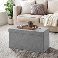 SONGMICS Medium Foldable Storage Bench Ottoman Flipping Lid Heavy Duty in Light Grey
