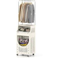 Gymax Laundry Utility Cart Rolling Folding Laundry Hamper With Hanging Bar in Beige
