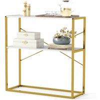 Gymax 2-Tier Entryway Table Console Table With Marble Textured Open Shelves in White