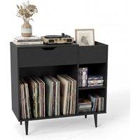 Gymax Turntable Record Player Stand Vinyl Cabinet With Built-In Power Strip in Black