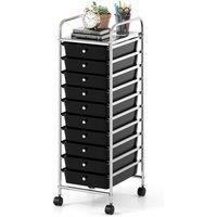 Gymax Art Craft Organizer With 10 Drawer Rolling Utility Cart Multipurpose in Black