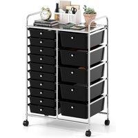 Gymax Art Craft Organizer With 15 Drawer Rolling Utility Cart Multipurpose in Black