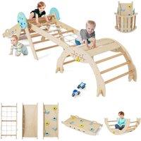 Gymax 8-in-1 Climbing Toys Spaceman Themed Climber Triangle Set With Ramp in Natural