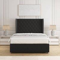BSSPOKE Faye Plush Velvet Divan Bed Set 54 Headboard & Mattress No Drawers in Black | Size: Small Double