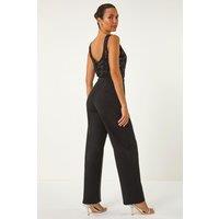 Roman Women's Contrast Sequin Bodice Jumpsuit in Black | Size: 16