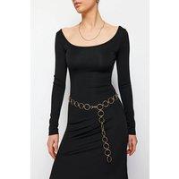 WOVCOR Women's Metal Ring Chain Waist Belt in Gold
