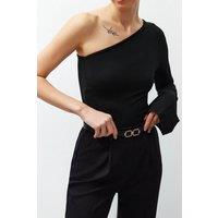 WOVCOR Women's Slim Faux Leather Belt with Metal Buckle in Black | Size: Small