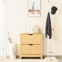 HOMCOM Shoe Storage Cabinet with Flip Drawers Shelves Tabletop in Natural