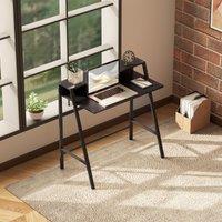 HOMCOM 2-Tier Storage Computer Workstation with Shelf, Metal Frame in Black