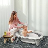 HOMCOM Collapsible Baby Bath Tub Foldable Ergonomic w/ Cushion for 0-3 Years in Grey