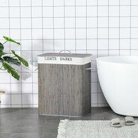 HOMCOM 100L Laundry Basket with Lid String Handles, 2 Section Collapsible Hamper Removable Lining Foldable Water-Resistant Dirty Clothes Storage