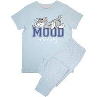 Tom & Jerry Girl's Mood Of The Day Stars Short-Sleeved Long Pyjama Set in Baby Blue | Size: 3-4 Years