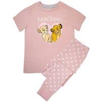 The Lion King Girl's Hearts All-Over Print Short-Sleeved Long Pyjama Set in Baby Pink | Size: 3-4 Years