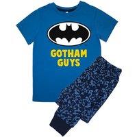 Batman Boy's Gotham Guys Camo AOP Short-Sleeved Long Pyjama Set in Blue | Size: 4-5 Years