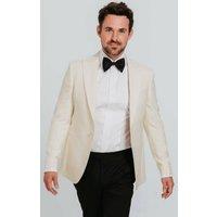 Dobell Men's White Slim Fit Peak Lapel Tuxedo Jacket in Cream | Size: 46L