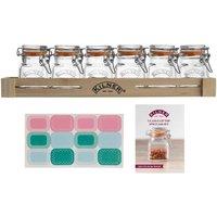 Rayware Kilner Set of 6 Cliptop Jar 70ml with Wooden Rack in Clear