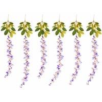 Gardenwize 6 Hanging Solar Wisteria Flower String Lights with LEDs in Purple
