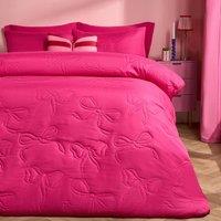 OHS Bows Pinsonic Bedding Set Microfibre Duvet Cover with Pillowcase in Bright Pink | Size: Double