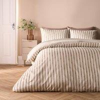 OHS Watercolour Stripe Embossed Bedding Set Duvet Cover with Pillowcase in Stone | Size: Double