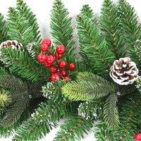 Shatchi 2m Lit Christmas Tree Garland Green Pre Berries & Pine Cones Frosted Tips Home Door Mantel Fireplace Xmas Light Up