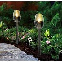 Marco Paul 2pc Waterproof Garden Solar Lights with Flickering Flame in Silver