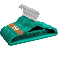 Sasha Morel Velvet Coat Hangers 50 Pack - Non-Slip Slim Hangers with Tie Organiser, Pink in Teal