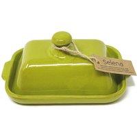 Verano Spanish Ceramics Selena Glazed Hand Dipped Kitchen Dining Butter Dish 20cm L x 13cm W (internal 4.5cm H) in Lime | Size: 20 cm L x 13 cm W