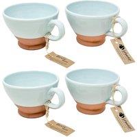 Verano Spanish Ceramics Rustic Pastel Half Dipped Terracotta Kitchen Set of 4 Breakfast Cups (H) 14cm in Duck Egg Blue