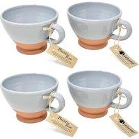 Verano Spanish Ceramics Rustic Pastel Half Dipped Terracotta Kitchen Set of 4 Breakfast Cups (H) 14cm in Light Green