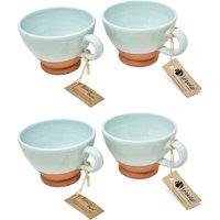 Verano Spanish Ceramics Rustic Pastel Half Dipped Terracotta Kitchen Set of 4 Breakfast Cups (H) 14cm in Grey