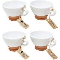 Verano Spanish Ceramics Rustic Pastel Half Dipped Terracotta Kitchen Set of 4 Breakfast Cups (H) 14cm in White
