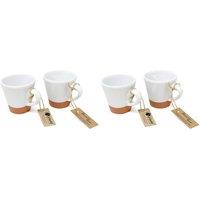 Verano Spanish Ceramics Rustic Pastel Half Dipped Terracotta Kitchen Dining Set of 4 Conical Cups (H) 9cm in White