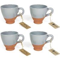 Verano Spanish Ceramics Rustic Pastel Half Dipped Terracotta Kitchen Set of 4 Everyday Cups (H) 9.5cm in Grey