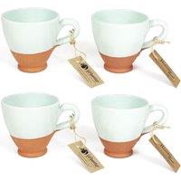 Verano Spanish Ceramics Rustic Pastel Half Dipped Terracotta Kitchen Set of 4 Everyday Cups (H) 9.5cm in Light Green