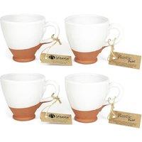 Verano Spanish Ceramics Rustic Pastel Half Dipped Terracotta Kitchen Set of 4 Everyday Cups (H) 9.5cm in White