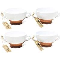 Verano Spanish Ceramics Rustic Pastel Half Dipped Terracotta Kitchen Dining Set of 4 Soup Bowls (Diam) 14.5cm in White