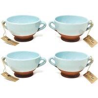 Verano Spanish Ceramics Rustic Pastel Half Dipped Terracotta Kitchen Dining Set of 4 Soup Bowls (Diam) 14.5cm in Duck Egg Blue