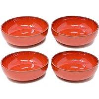 Verano Spanish Ceramics Selena Glazed Hand Dipped Kitchen Dining Set of 4 Shallow Bowls (Diam) 14cm in Red