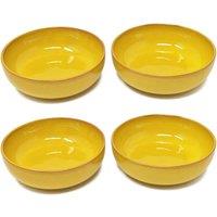 Verano Spanish Ceramics Selena Glazed Hand Dipped Kitchen Dining Set of 4 Shallow Bowls (Diam) 14cm in Yellow