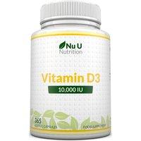 Nu U Nutrition Vitamin D3 10, 000 IU Capsules - High Strength, Gluten Free Formula in White
