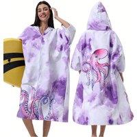 Obasyhig Zippered Sleeved Adult Hooded Cloak Bath Towel in Purple