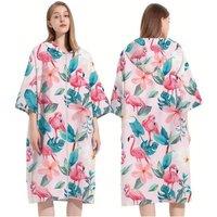 Obasyhig Zippered Sleeved Adult Hooded Cloak Bath Towel in Pink