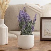 Voltico Artificial Lavender Plant in White Ceramic Pot 26CM in Purple