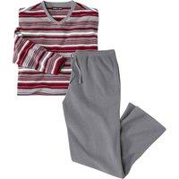 Atlas for Men Men's Striped Microfleece Long Pyjama Set in Grey | Size: 2XL