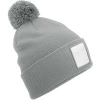 Beechfield Men's Pom Pom Appliqu Patch Beanie in Pale Grey